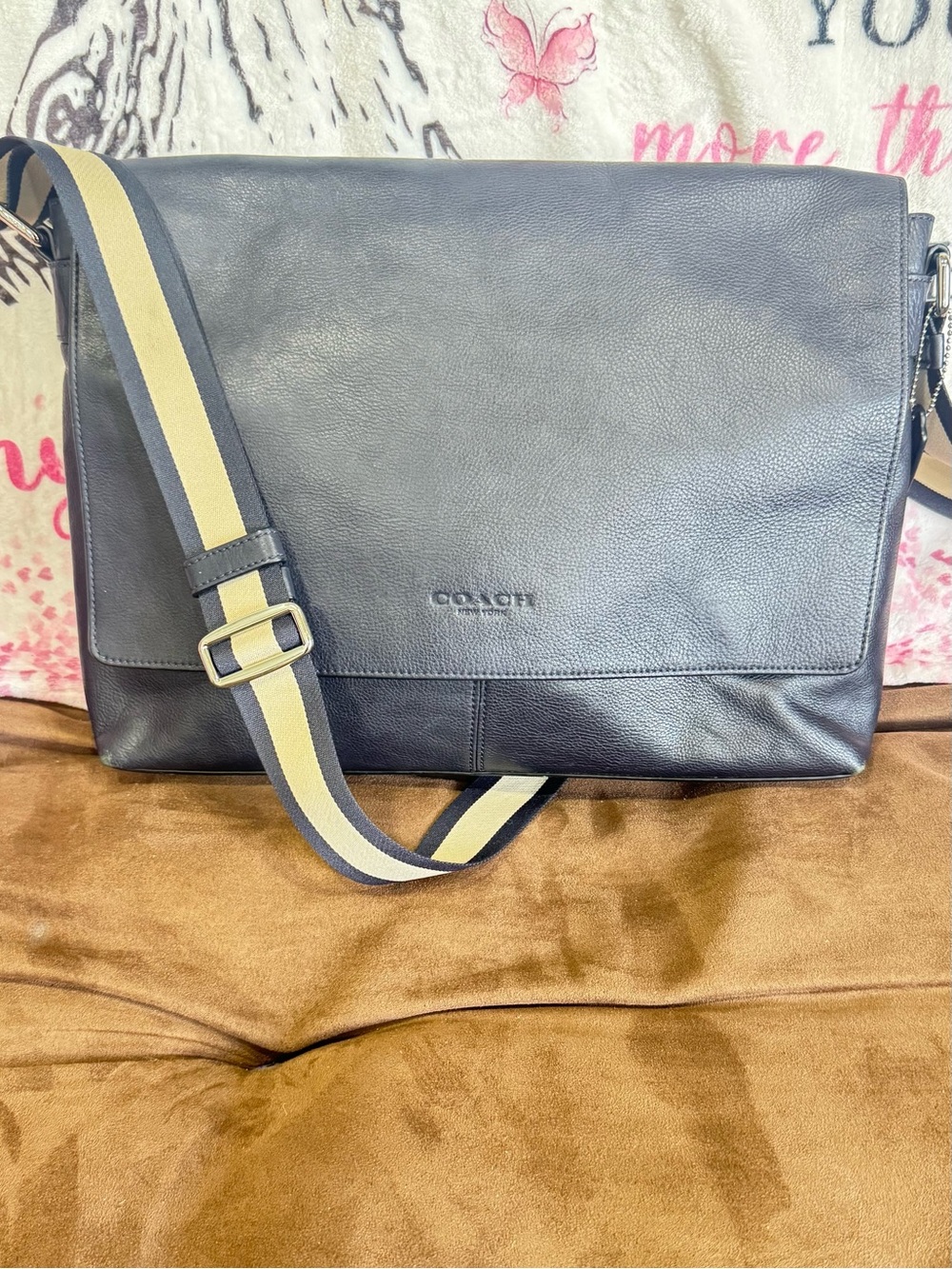 Coach Charles Leather Messenger Bag Navy Handbag